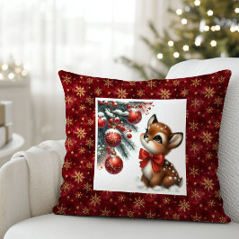 Enchanting baby fawn snowy forest Christmas pillow Kussen