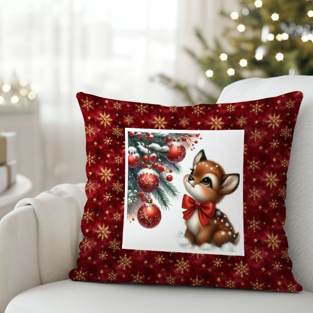 Enchanting baby fawn snowy forest Christmas pillow Kussen (Enchanting baby fawn snowy forest Christmas pillow (52))
