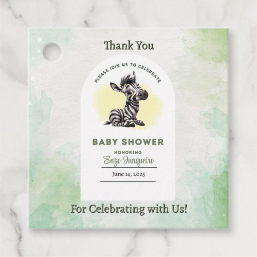 Enchanting Cartoon Zebra Baby shower Bedankjes Labels (Voorkant)