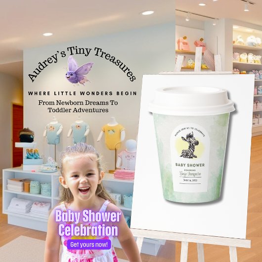 Enchanting Cartoon Zebra Baby shower Papieren Bekers