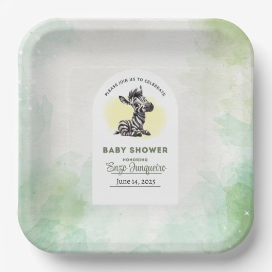 Enchanting Cartoon Zebra Baby shower Papieren Bordje (Voorkant)