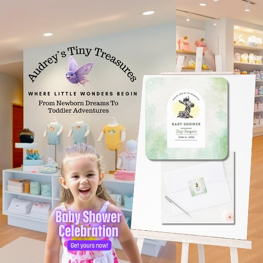 Enchanting Cartoon Zebra Baby shower Vierkante Sticker