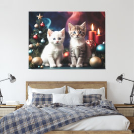 Enchanting Cats beroemd gemaakt door Christmas Tre Canvas Afdruk