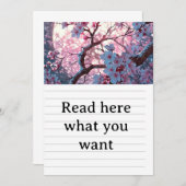 Enchanting Cherry Blossom & Full Moon Wedding Invi Kaart (Voorkant / Achterkant)