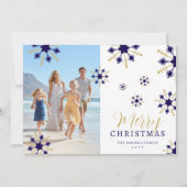Enchanting Christmas Dark Blue & Gold Snowflakes  Feestdagenkaart (Voorkant)