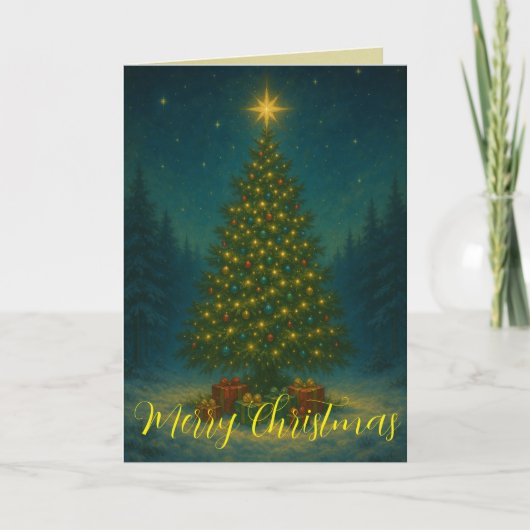 Enchanting Christmas Tree Midnight Forest Custom Kaart (Voorkant)