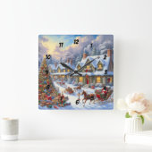 Enchanting Christmas Village Scene Vierkante Klok (Huis)