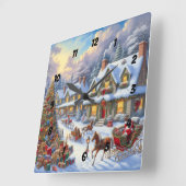 Enchanting Christmas Village Scene Vierkante Klok (Hoek)