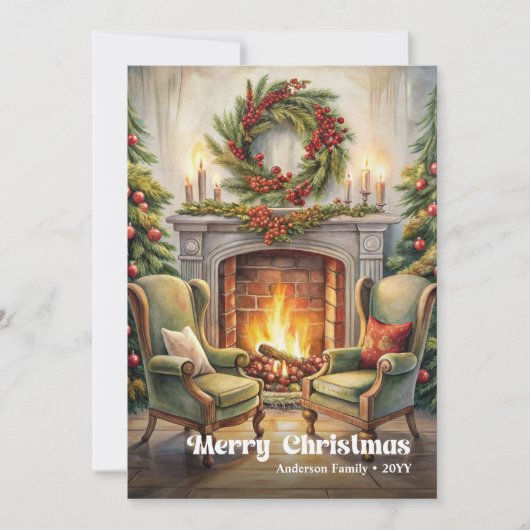 Enchanting classic festive scene with pine wreath feestdagenkaart (Voorkant)