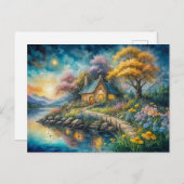 Enchanting Cottage by Moonlit Stream Briefkaart (Voorkant / Achterkant)