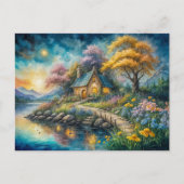 Enchanting Cottage by Moonlit Stream Briefkaart (Voorkant)