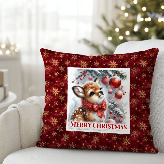 Enchanting Fawn Forest Scene Cozy Gift Christmas  Kussen (Enchanting Fawn Forest Scene Cozy Gift Christmas pillow)