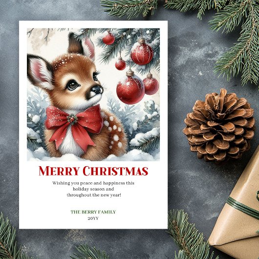 Enchanting Fawn Watercolor Christmas Forest Card  Feestdagenkaart