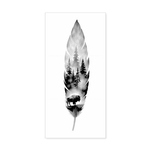 Enchanting Feather with Buffalo Bison Artwork Rubberstempel (Afrduk)