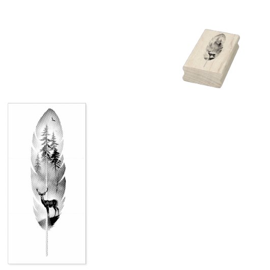 Enchanting Feather with Deer Buck Artwork Rubberstempel (Gestempeld)