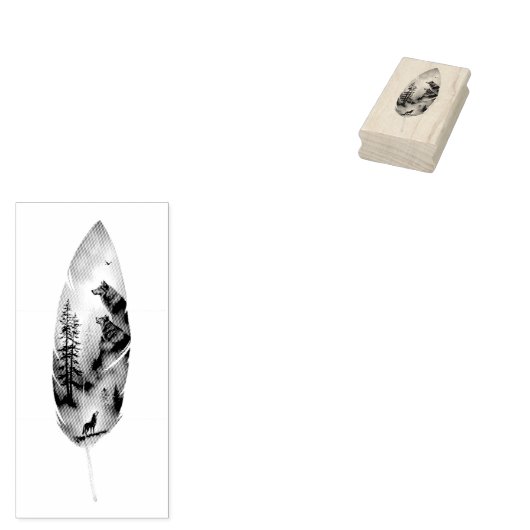 Enchanting Feather with Wolves Artwork Rubberstempel (Gestempeld)