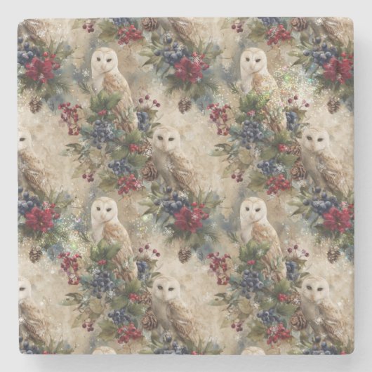 Enchanting Floral Owl Stenen Onderzetter (Voorkant)