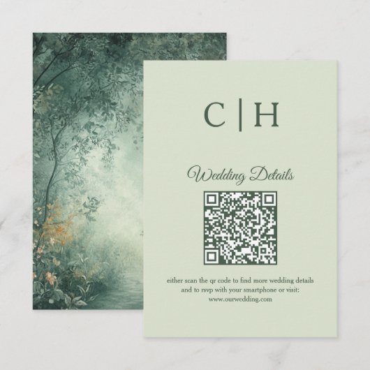 Enchanting Forest QR Code Wedding Enclosure Informatiekaartje (Voorkant / Achterkant)