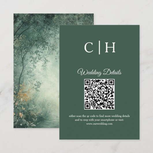 Enchanting Forest QR Code Wedding Enclosure Informatiekaartje (Voorkant / Achterkant)