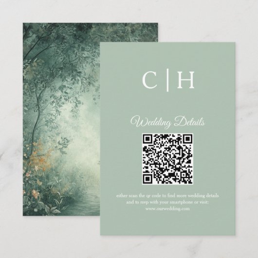 Enchanting Forest QR Code Wedding Enclosure Informatiekaartje (Voorkant / Achterkant)
