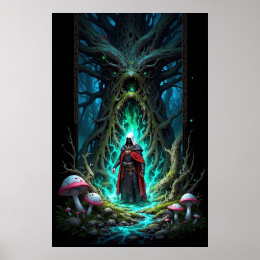 Enchanting Forest Scene with Mysterious Figure Poster (Voorkant)