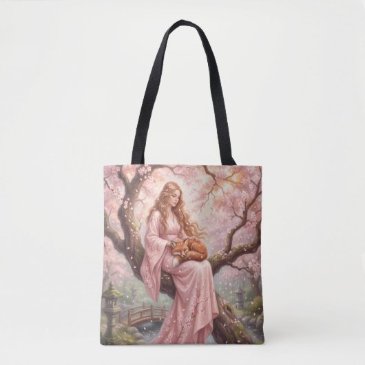 Enchanting Fox & Lady Under Cherry Blossoms Tote B Bag (Voorkant)