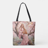 Enchanting Fox & Lady Under Cherry Blossoms Tote B Bag (Achterkant)