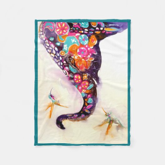 "Enchanting Friends" Hummingbird & Elephant Fleece Deken (Voorkant)