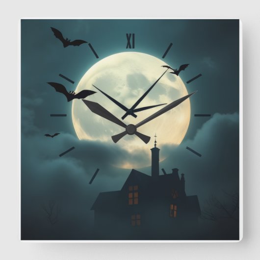 Enchanting Haunted Moon Clock | Luxury Gothic Art Vierkante Klok (Voorkant)