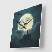 Enchanting Haunted Moon Clock | Luxury Gothic Art Vierkante Klok (Hoek)