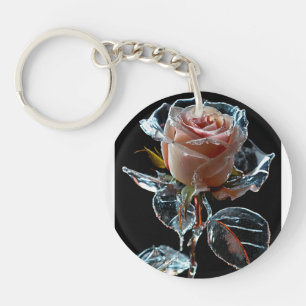 "Enchanting Ice Roos: een doorzichtige glasbloesem Sleutelhanger