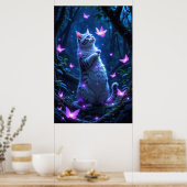 Enchanting kitten in a magical forest with glowing poster (Keuken)