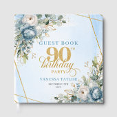 Enchanting Light Blue Gold 90th Birthday Book Gastenboek (Voorkant)