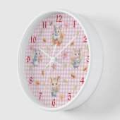 Enchanting Mice on Pink Gingham Check Wall Clock (Hoek)