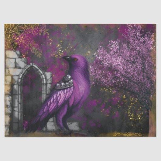 Enchanting Midnight Purple Crow Garden Decoupage Tissuepapier (Voorkant)