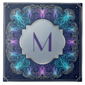Enchanting  Monogram Teal Purple Swirls Decorative Tegeltje (Voorkant)