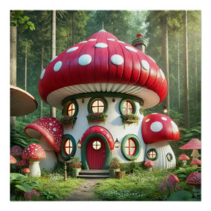 Enchanting Mushroom House - grillig sprookje Perfect Poster
