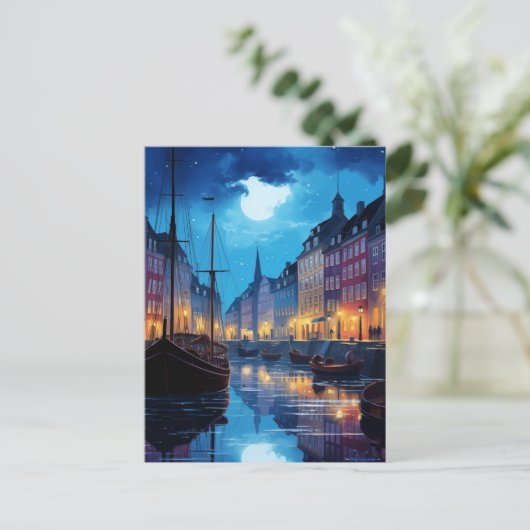 Enchanting Nyhavn Copenhagen Night Canal Scene Briefkaart (Staand voorkant)