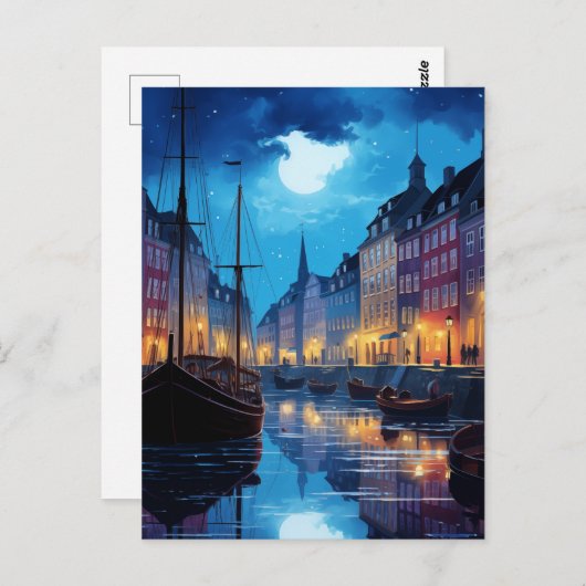 Enchanting Nyhavn Copenhagen Night Canal Scene Briefkaart (Voorkant / Achterkant)
