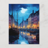 Enchanting Nyhavn Copenhagen Night Canal Scene Briefkaart (Voorkant)