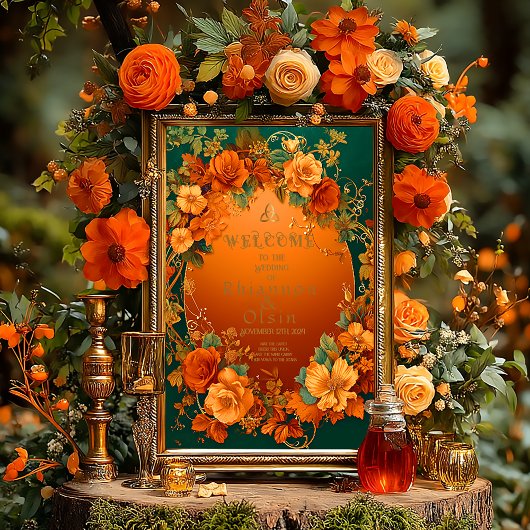 Enchanting Orange and Green Autumn Druid Wedding Perfect Poster