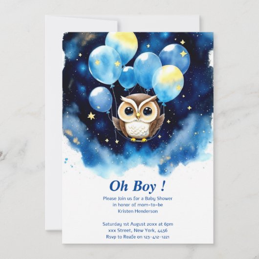 Enchanting Owl Baby shower Invitation Kaart (Voorkant)