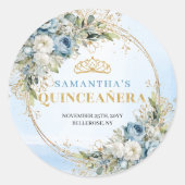Enchanting Pastel Blue Gold Eucalyptus 15 Birthday Ronde Sticker (Voorkant)