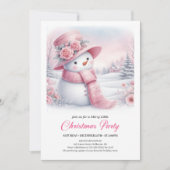 Enchanting Pink Snowman Editable Christmas Invite  Kaart (Voorkant)