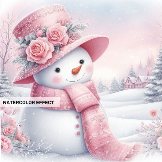 Enchanting Pink Snowman Editable Christmas Invite Kaart