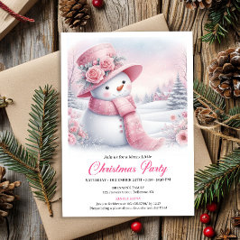 Enchanting Pink Snowman Editable Christmas Invite Kaart