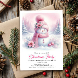 Enchanting Pink Snowman Kids Christmas Invitation Kaart