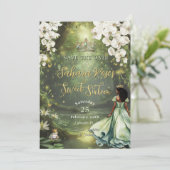 Enchanting Princess & Frog Green Dress Sweet 16 Save The Date (Staand voorkant)