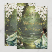 Enchanting Princess & Frog Green Dress Sweet 16 Save The Date (Voorkant / Achterkant)
