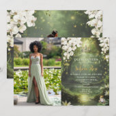 Enchanting Princess & Frog Green Quinceañera Photo Kaart (Voorkant / Achterkant)